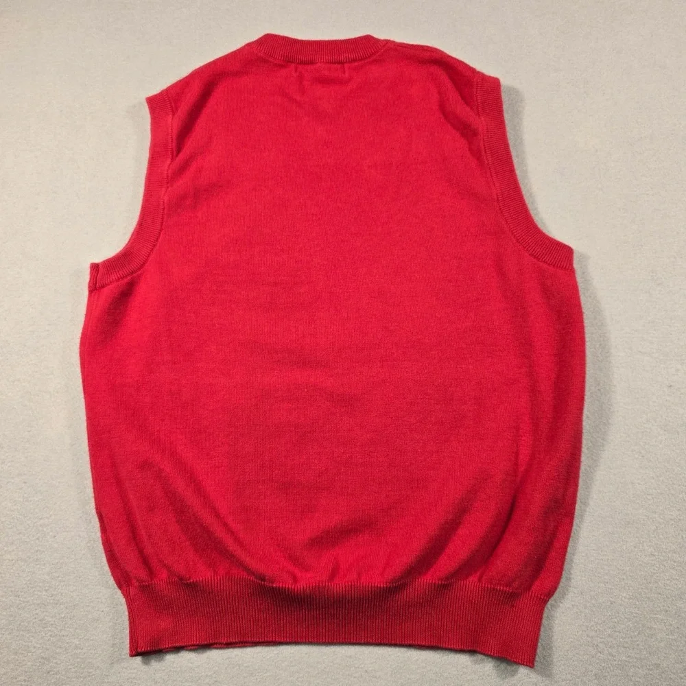 Marquis Signature Mens Medium Red Sweater Vest Argyle V-Neck Cotton Knit